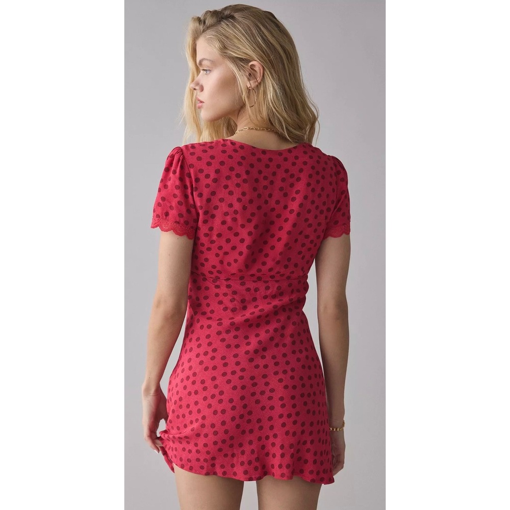 Kimchi Blue Red Polka Dot Milkmaid Mini Dress Short Sleeve OB2144183 Small - Picture 2 of 15